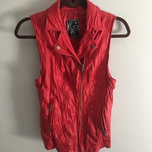Red crimped leather GUESS vest.